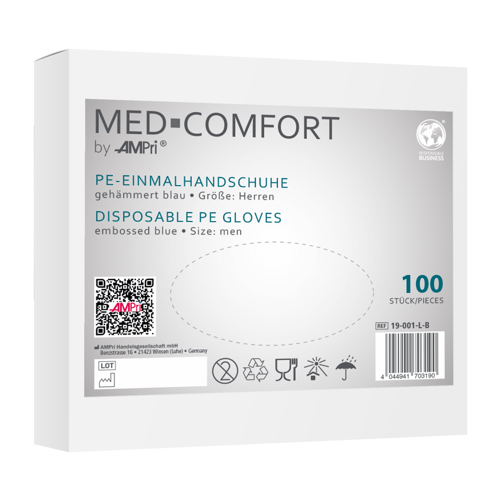 19-001-L-B Rukavice Med-Comfort PE plave L300 mm 100/1